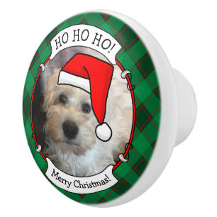 Custom Christmas Photo Frame Red & Green Plaid Ceramic Knob