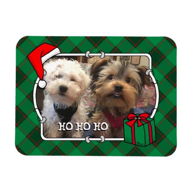 Custom Christmas Photo Frame Red & Green Plaid Magnet (Horizontal)