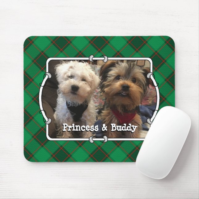 Custom Christmas Photo Frame Red & Green Plaid Mouse Mat (With Mouse)