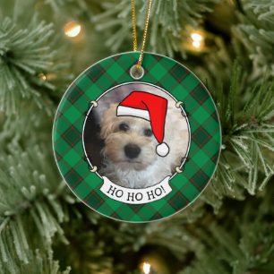 Custom Christmas Photo Frame Red & Green Plaid Pet Ceramic Tree Decoration