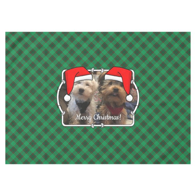 Custom Christmas Photo Frame Red & Green Plaid Tablecloth (Front (Horizontal))