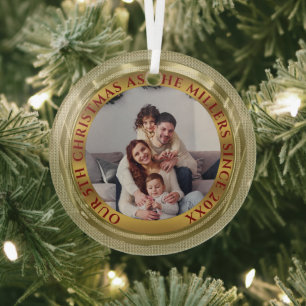 Custom Christmas Photo Gold Photo Glass Tree Decoration