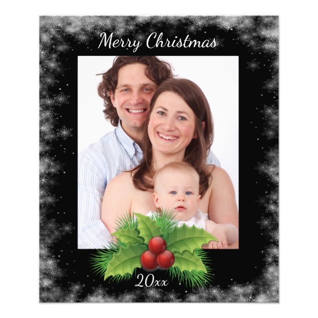Custom Christmas Photo Print with Holly & Berries (Front)