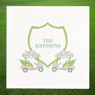 Custom Christmas Pink Golf Carts Green Crest Party Napkin