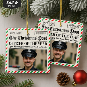Custom Christmas Police Gift for Officer Newspaper Ceramic Ornament