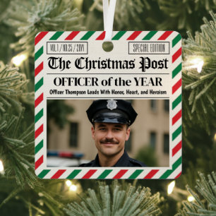 Custom Christmas Police Gift for Officer Newspaper Metal Tree Decoration