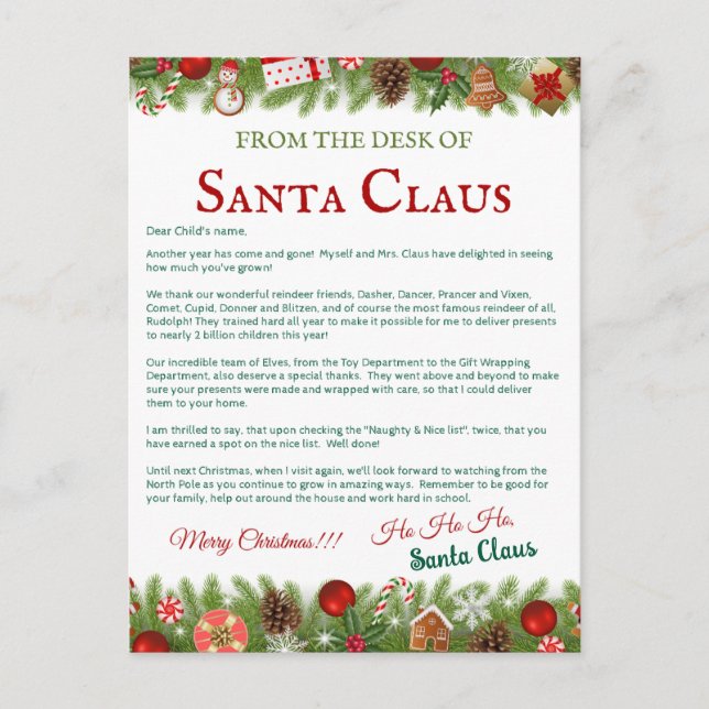 Custom Christmas Postcard from Santa | Personalise (Front)