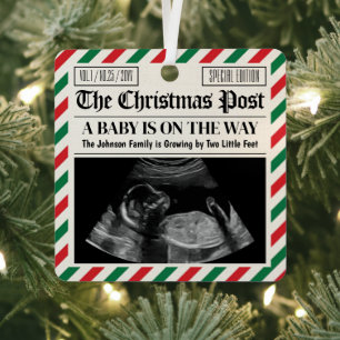 Custom Christmas Pregnancy Announcement Newspaper Metal Tree Decoration