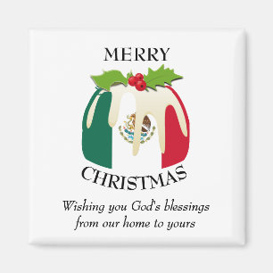 Custom Christmas Pudding Patriotic MEXICO FLAG Magnet