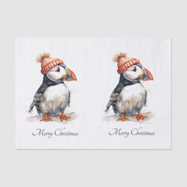 Custom Christmas Puffin Orange Pompom Hat Tissue Paper (Front)