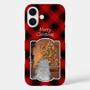 Custom Christmas Red and Black Plaid Photo Frame iPhone 16 Case