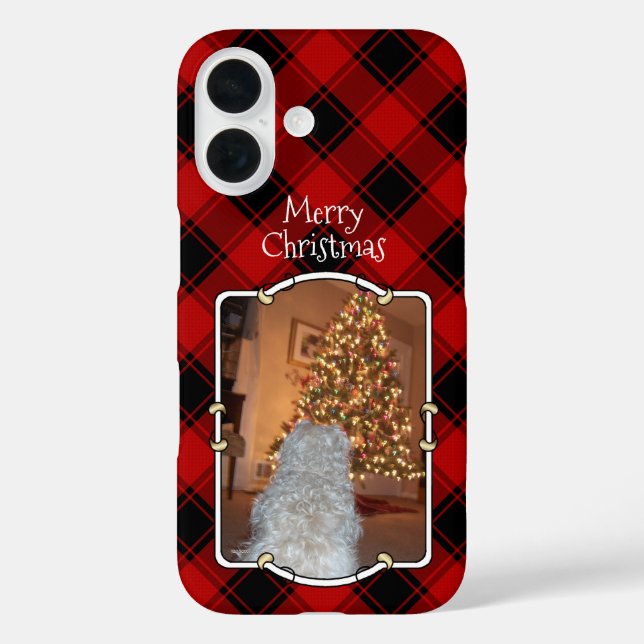 Custom Christmas Red and Black Plaid Photo Frame Case-Mate iPhone Case (Back)