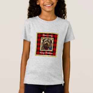 Custom Christmas Red and Black Plaid Photo Frame T-Shirt