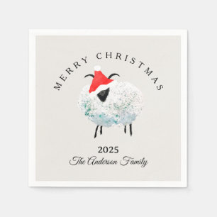 Custom Christmas red grey santa sheep Napkin