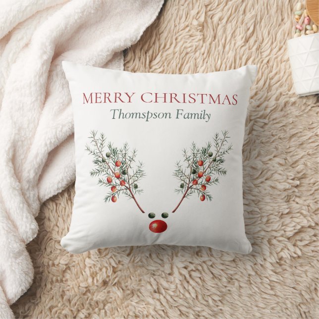 Custom Christmas Red Nosed Deer Pine Berries  Cushion (Blanket)