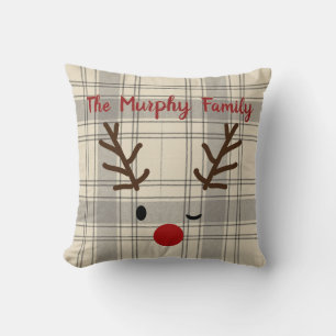 Custom Christmas Reindeer Family Lumberjack Plaid Cushion