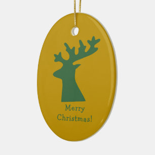 Custom Christmas Reindeer Head Green and Gold Ceramic Tree Decoration