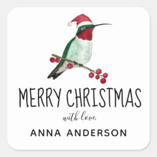 Custom Christmas Ruby-throated Hummingbird Square Square Sticker