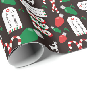 Custom Christmas Santa and Lights Wrapping Paper