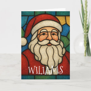 Custom Christmas Santa Art Deco Stained Glass Card