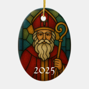 Custom Christmas Santa Art Deco Stained Glass Ceramic Tree Decoration