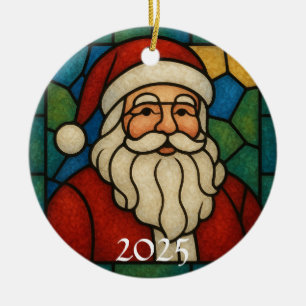 Custom Christmas Santa Art Deco Stained Glass Ceramic Tree Decoration