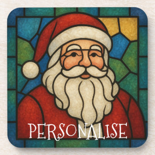 Custom Christmas Santa Art Deco Stained Glass Coaster