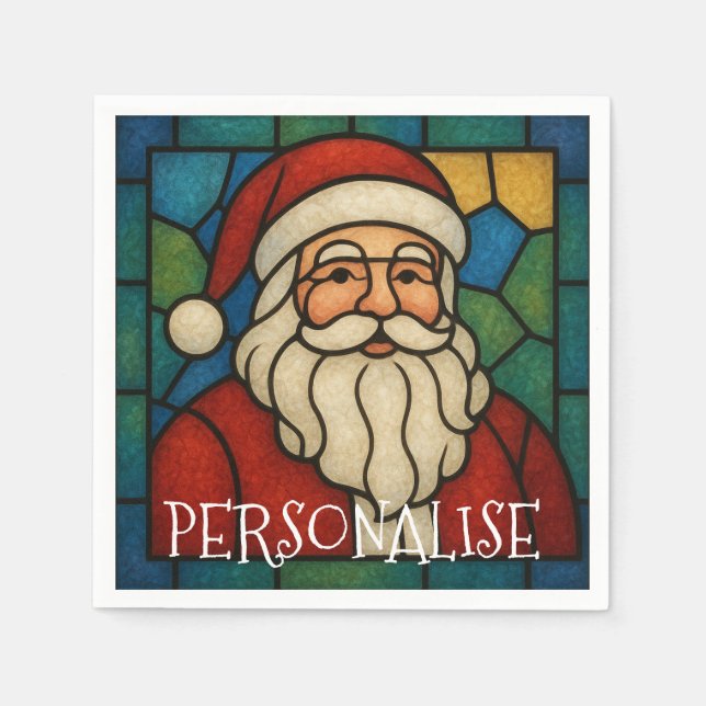 Custom Christmas Santa Art Deco Stained Glass Napkin (Front)