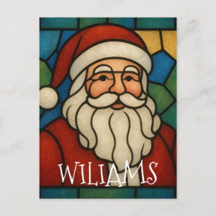Custom Christmas Santa Art Deco Stained Glass Postcard