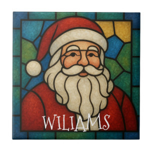 Custom Christmas Santa Art Deco Stained Glass Tile