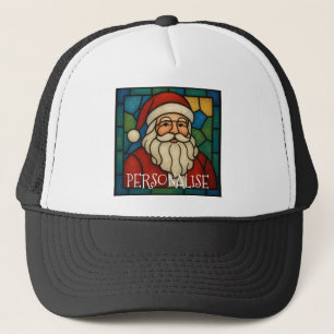 Custom Christmas Santa Art Deco Stained Glass Trucker Hat