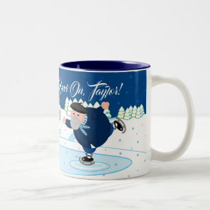Custom Christmas scene, Olentzero ice skating, Two-Tone Coffee Mug