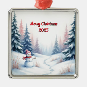 Custom Christmas Snowman Winter scene  Metal Tree Decoration