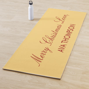 Custom Christmas Soft Gold Cranberry Red Script Yoga Mat