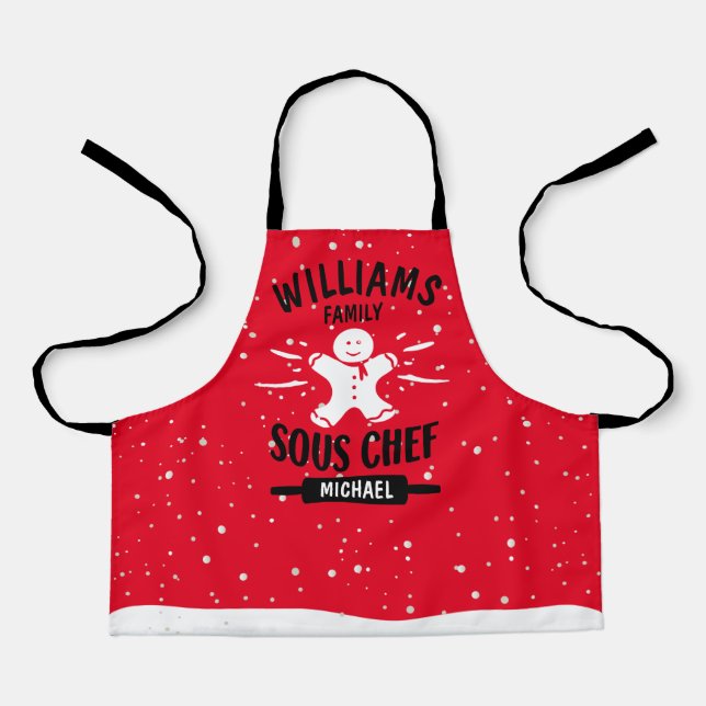 Custom Christmas Sous Chef, Matching Family Apron (Front)