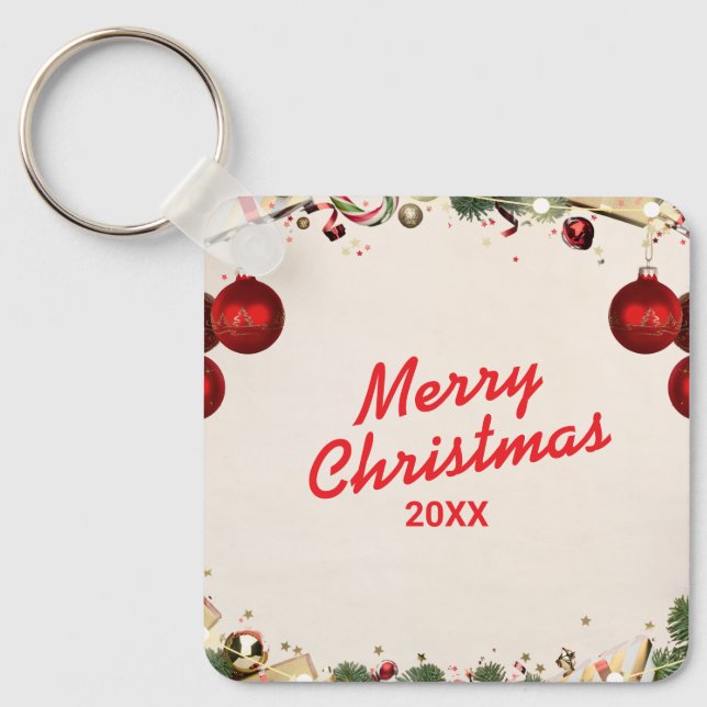 Custom Christmas Square Metal Keychain (Front)