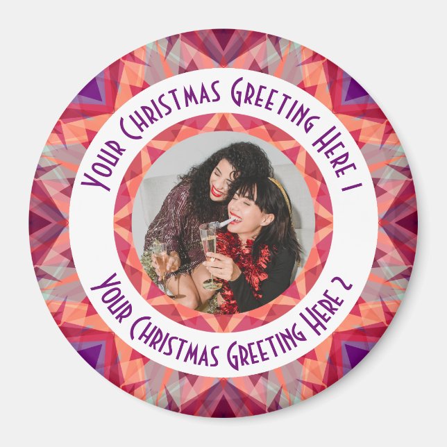 Custom Christmas Star Fun Jolly Red Photo Greeting Magnet (Front)