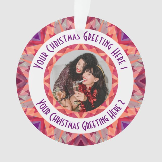 Custom Christmas Star Fun Jolly Red Photo Greeting Ornament (Front)