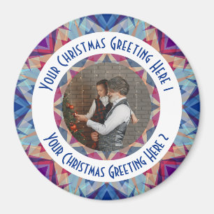 Custom Christmas Star Jolly Blue Photo Greeting Magnet