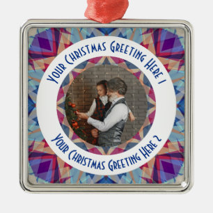 Custom Christmas Star Jolly Blue Photo Greeting Metal Tree Decoration
