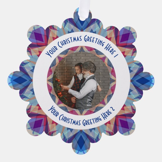 Custom Christmas Star Jolly Blue Photo Greeting Tree Decoration Card (Front)