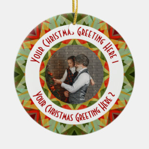 Custom Christmas Star Jolly Green Photo Greeting Ceramic Tree Decoration