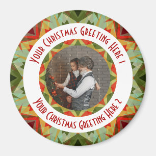 Custom Christmas Star Jolly Green Photo Greeting Magnet