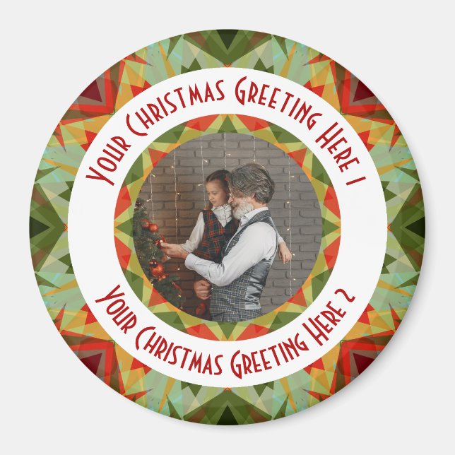 Custom Christmas Star Jolly Green Photo Greeting Magnet (Front)