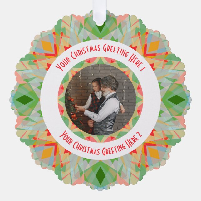 Custom Christmas Star Jolly Green Photo Greeting Tree Decoration Card (Front)