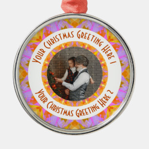 Custom Christmas Star Jolly Pink Photo Greeting Metal Tree Decoration