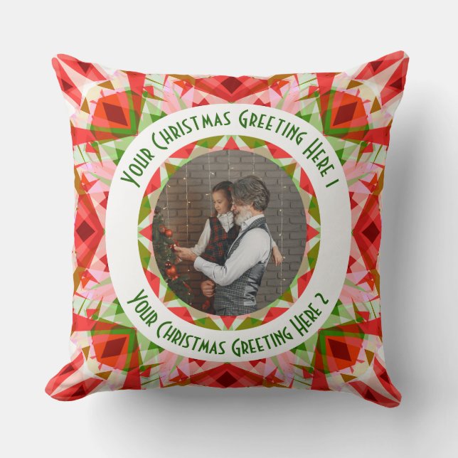 Custom Christmas Star Jolly Red Fun Photo Greeting Cushion (Front)