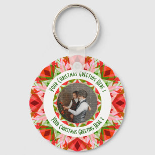 Custom Christmas Star Jolly Red Fun Photo Greeting Key Ring