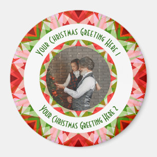 Custom Christmas Star Jolly Red Fun Photo Greeting Magnet