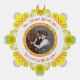 Custom Christmas Star Jolly Yellow Photo Greeting Tree Decoration Card